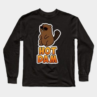 Hot Dam Cute Beaver Pun Long Sleeve T-Shirt